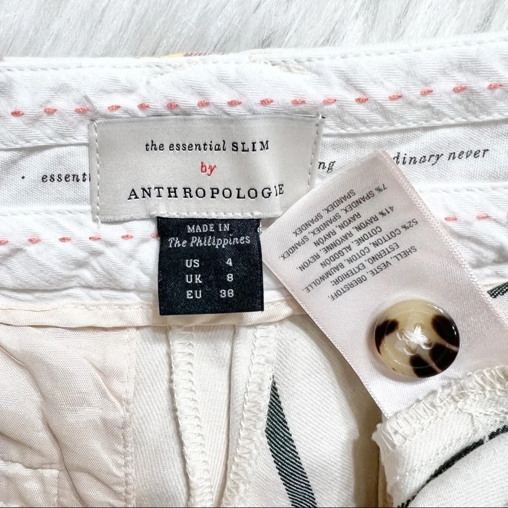 SOLD-Anthropologie Pastel Striped Cream Cropped Straight Trouser Pants - Picture 7 of 9